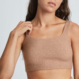 Everlane Cozy Stretch Knit Square Neck Wool Crop Tank Top Women S Carmel NEW
